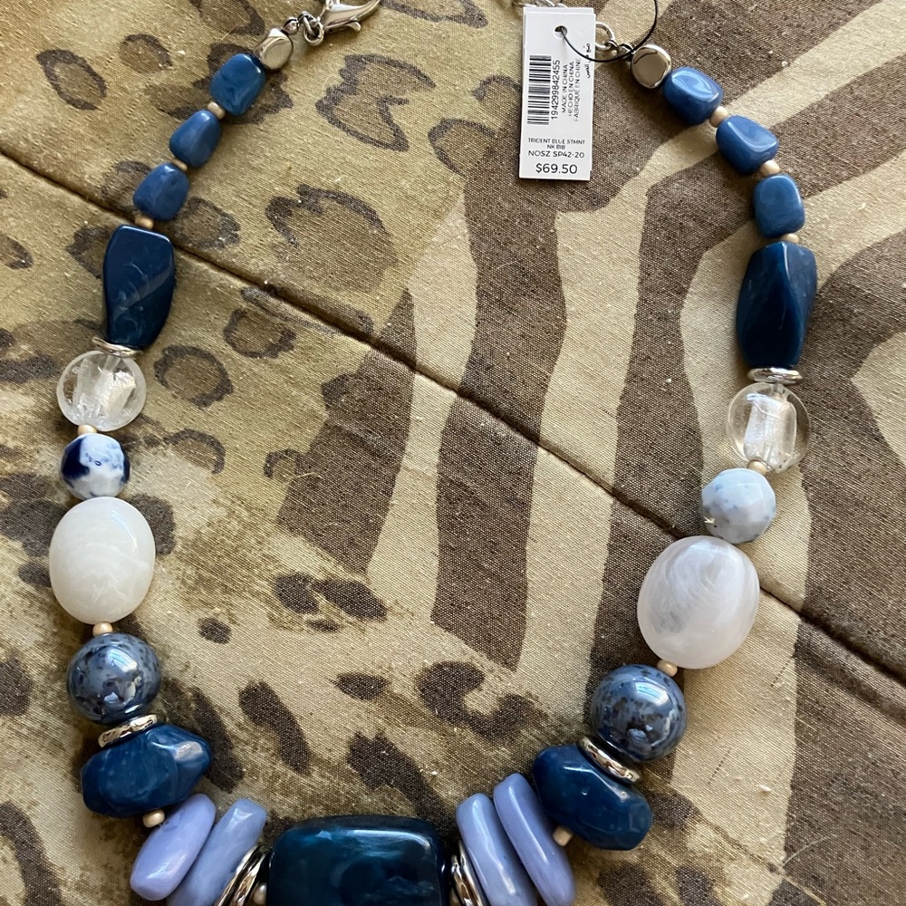 Blue and Silvertone Beaded Statement Necklace